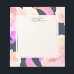 Bloc-note Chic Neon Rose Dark Blue Personalized<br><div class="desc">Chic bright neon rose notepad with watercolor painted pink roses on a dark blue background and your name in elegant script calligraphy. Simply add your name. Exclusively designed for you by Happy Dolphin Studio. If you need any help or matching products, please contact us at happydolphinstudio@outlook.com. We're happy to create...</div>