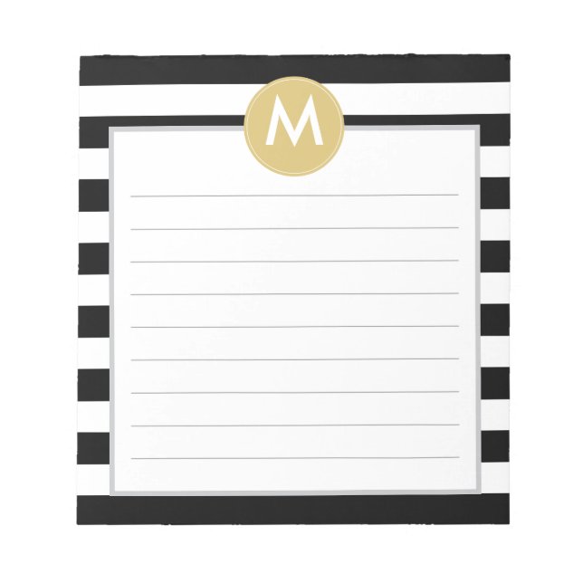 Bloc-note Chic noir rayures monogramme Pad (Devant)