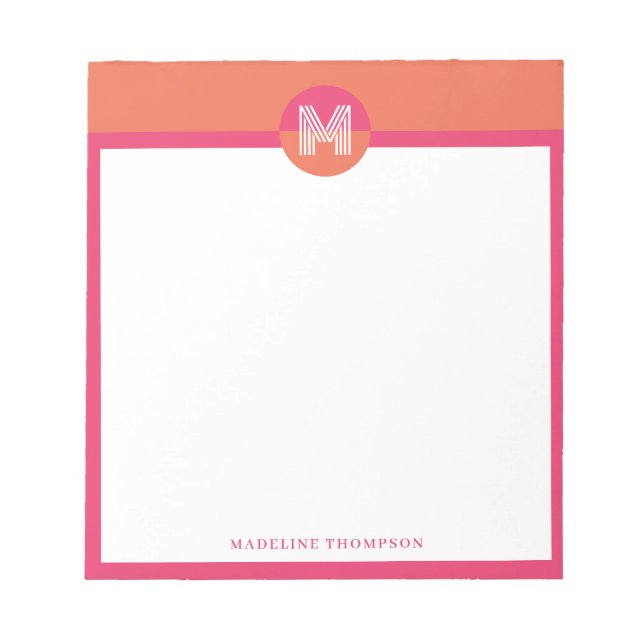 Bloc-note Chic Rétro Rose Orange Géométrique Monogramme Mode (Devant)