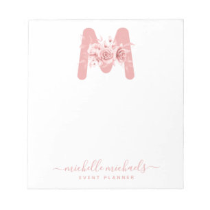 Bloc-note Chic Rose or Floral Aquarelle Monogramme