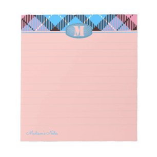 Bloc-note Chic Script Personnalisé Monogramme Plaid Jeans Pi