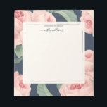 Bloc-note Chic Vintage Pink Rose Dark Blue Personalized<br><div class="desc">Chic vintage pink rose notepad with watercolor painted rose rose on a dark blue background and your name in elegant script calligraphy. Simply add your name Exclusively designed for you by happy dolphin studio. If you need any help or matching products, please contact us at happydolphinstudio@outlook.com Nous sommes heureux de...</div>