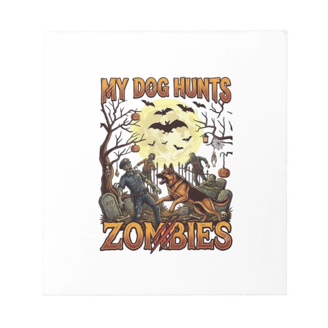 Bloc-note Chien chasse les zombies Halloween Berger Allemand (Devant)