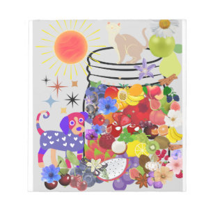 Bloc-note chien, chat, fruits et fleurs