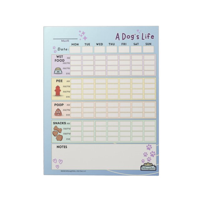 Bloc-note Chien Daily Tracker : Lundi Starter (Tourné)