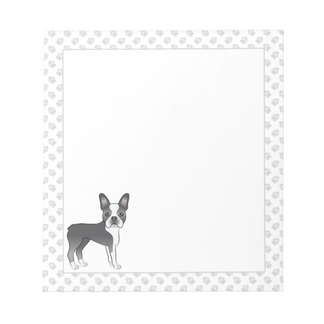 Bloc-note Chien de dessin animé Boston Terrier bleu et blanc (Devant)