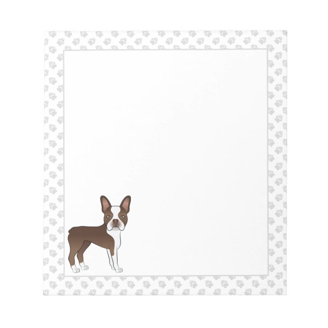 Bloc-note Chien de dessin animé Boston Terrier marron et bla (Devant)