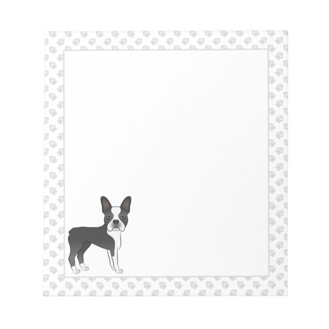 Bloc-note Chien de dessin animé Boston Terrier noir et blanc (Devant)