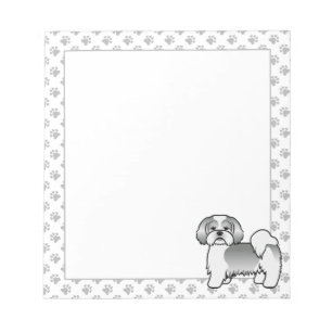 Bloc-note Chien de dessin animé mignon Lhasa Apso argent et
