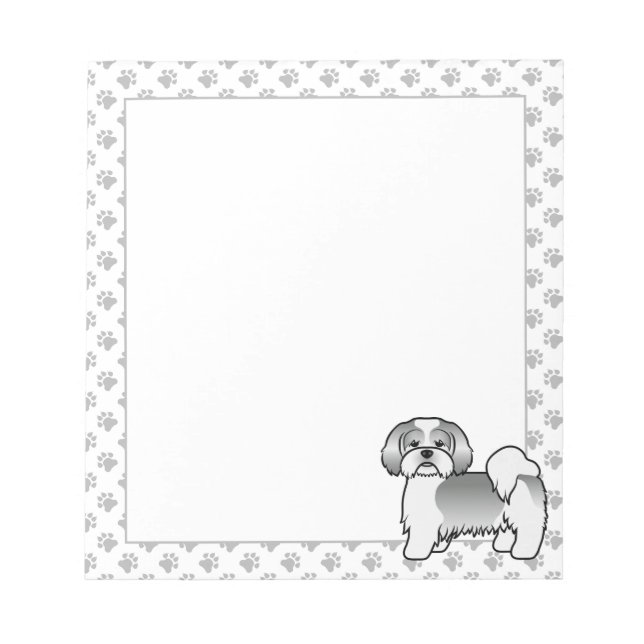 Bloc-note Chien de dessin animé mignon Lhasa Apso argent et  (Devant)