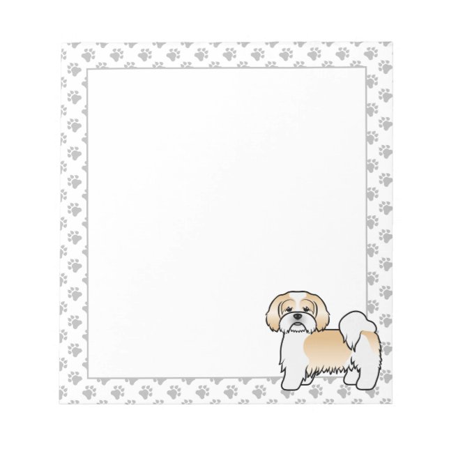 Bloc-note Chien de dessin animé mignon Lhasa Apso or et blan (Devant)