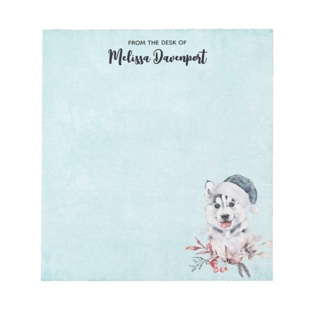 Bloc-note Chien de Noël Husky dans un chapeau de Père Noël (Devant)