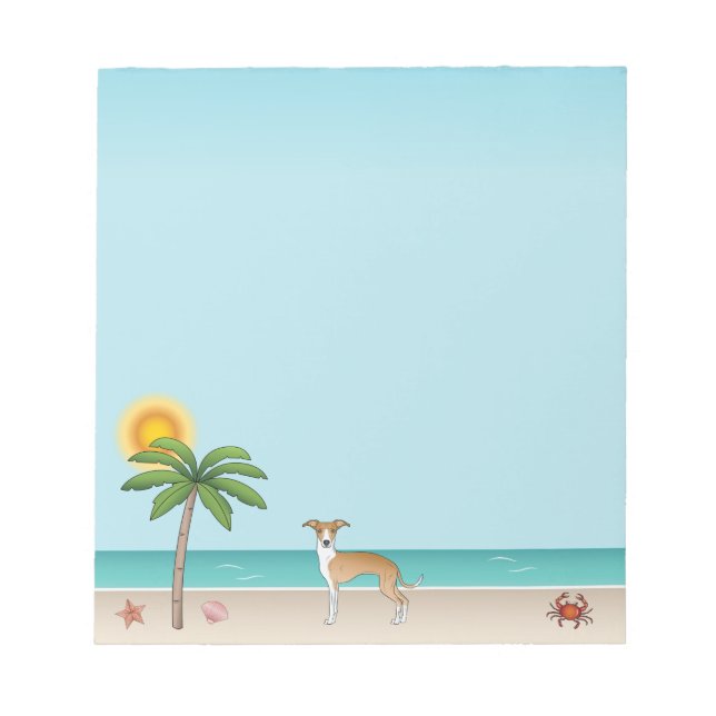 Bloc-note Chien Iggy Fauve Et Blanc Sur Une Plage Tropicale  (Devant)