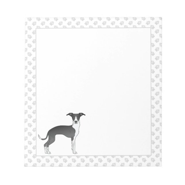 Bloc-note Chien Lévrier Italien Noir Et Blanc Avec Des Patte (Devant)