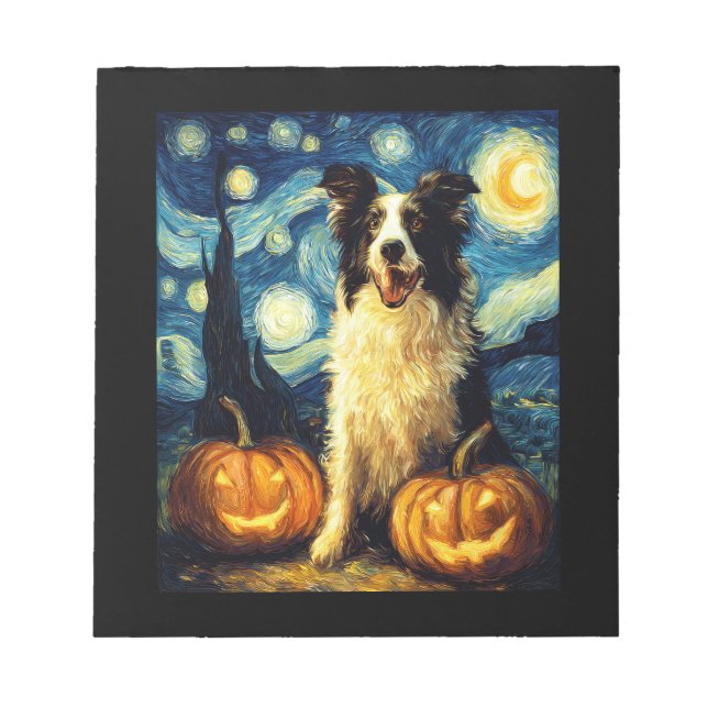 Bloc-note Chien mignon Border Collie Halloween Jack O Lanter (Devant)