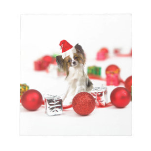 Bloc-note Chien Papillon Mignon Chapeau de Noël Santa