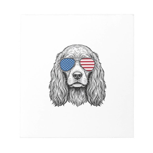 Bloc-note Chien Patriotique avec Lunettes de Soleil Drapeau  (Devant)