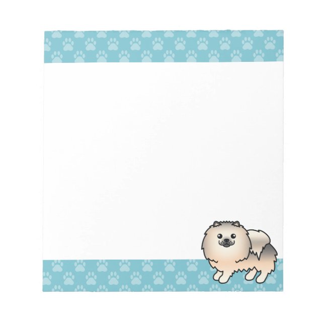 Bloc-note Chien Pomeranian Sable Crème Et Bordures Bleues (Devant)