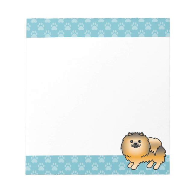 Bloc-note Chien Pomeranian Sable Orange Et Bordures Bleues (Devant)