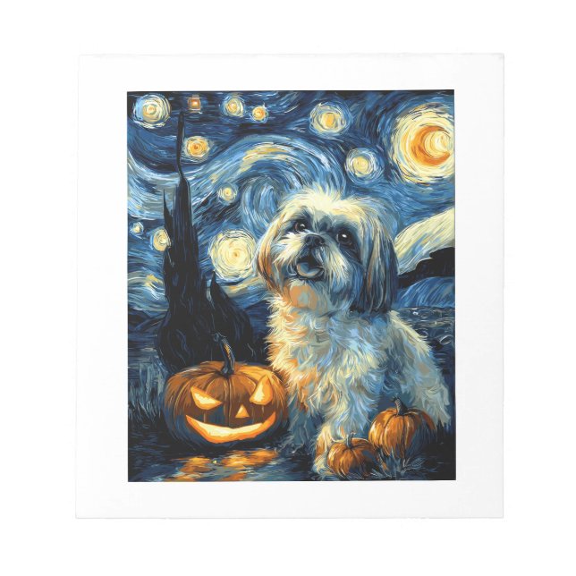 Bloc-note Chien Shih Tzu mignon citrouille Halloween Jack O  (Devant)