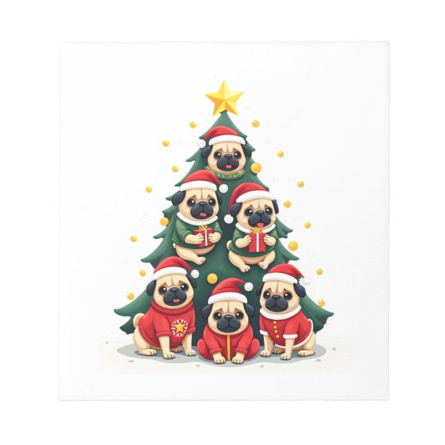 Bloc-note Chiens Pug Arbre de Noël Mignon Noël (4) (Devant)