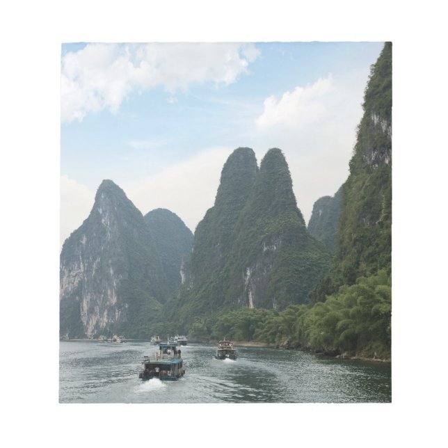 Bloc-note Chine, Guilin, rivière Li, bateaux de rivière bord (Devant)