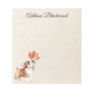 Bloc-note Chiot Bouledogue Mignon avec une Feuille d'Automne