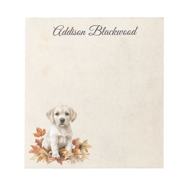 Bloc-note Chiot Labrador jaune Feuilles d'automne Personnali (Devant)