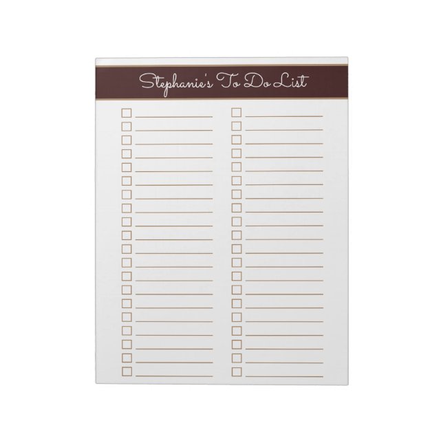 Bloc-note Chocolate Brown 8.5x11 Two Column Checklist (Tourné)