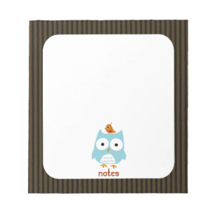 Bloc-note Chouette bleue avec petit oiseau orange