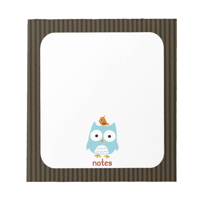 Bloc-note Chouette bleue avec petit oiseau orange (Devant)