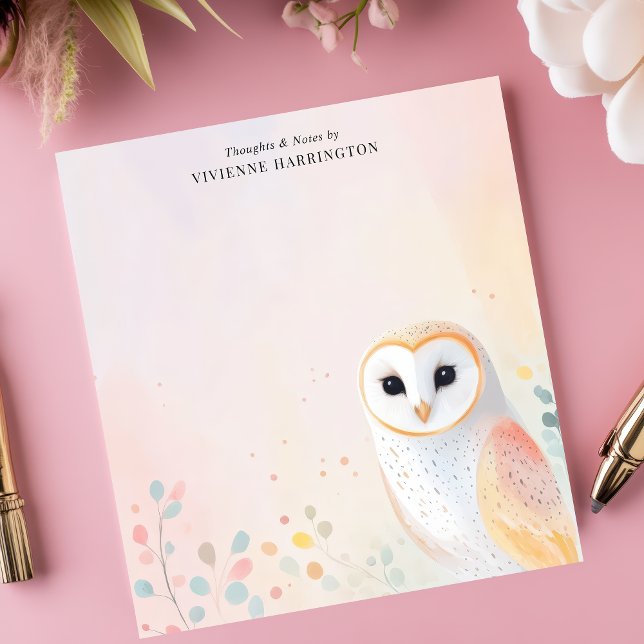 Bloc-note Chouette effraie mignonne aux plumes pastel Nom pe (Créateur téléchargé)