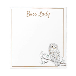 Bloc-note Chouette sur la Branche Blanche Boss Lady ou votre