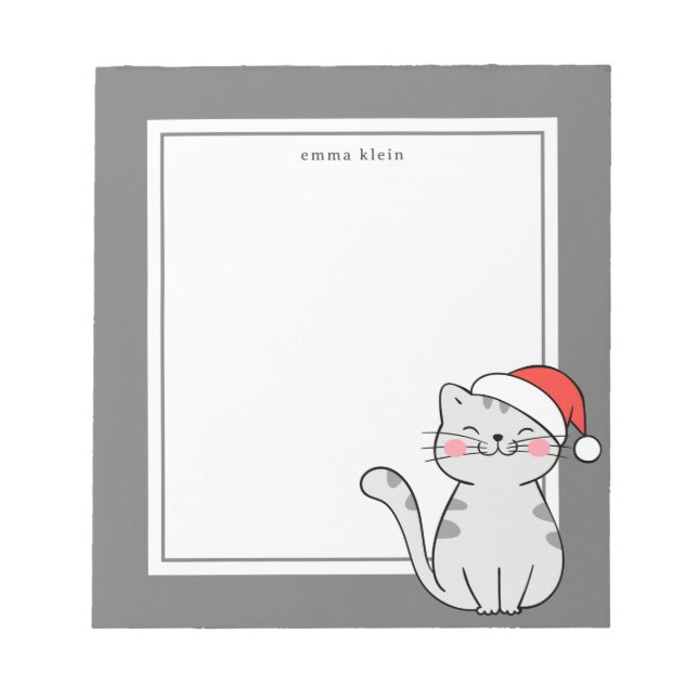 Bloc-note Christmas Grey Chat Nom personnalisé (Devant)