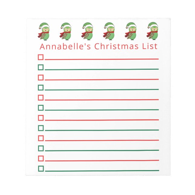 Bloc-note Christmas Owls Shopping List Personalize (Devant)