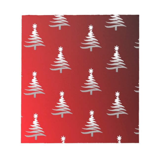 Bloc-note Christmas Trees Silver on Red (Devant)