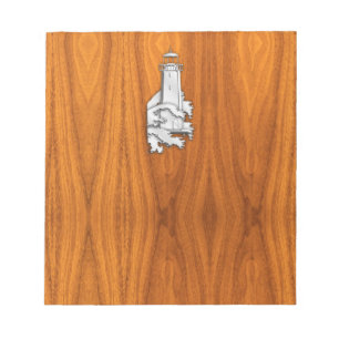 Bloc-note Chrome Style Lighthouse on Teak Wood Decor