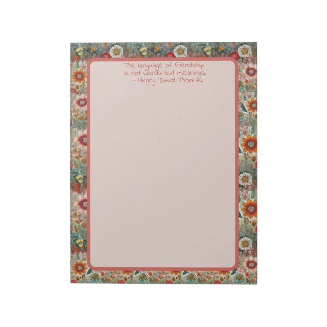 Bloc-note Citation d'amitié pour le jardin de fleurs rouges  (Tourné)