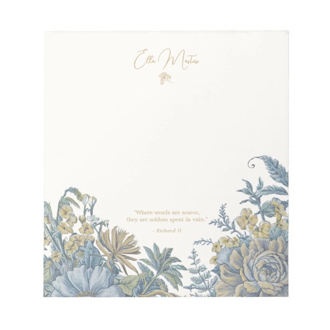 Bloc-note Citation florale élégante Citation chic bleu (Devant)
