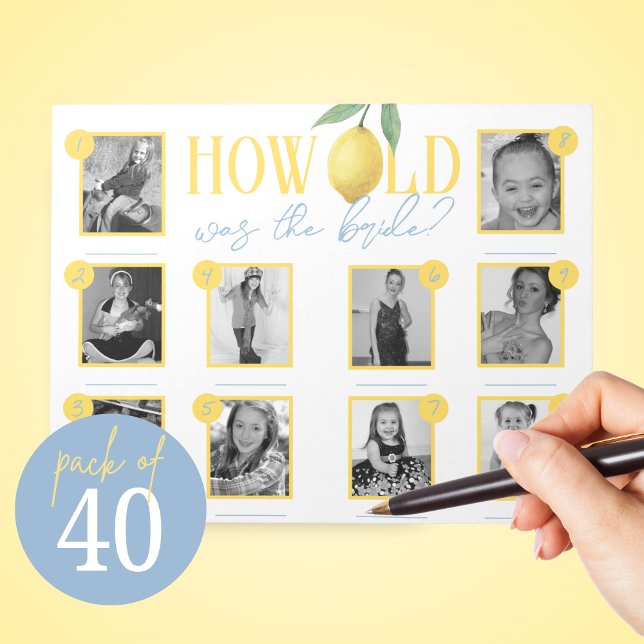 Bloc-note Citron Quel âge avait la mariée Jeu de photos Pack (How Old Was the Bride Watercolor Lemon Main Squeeze Bridal Shower Game Pack Notepad of 40 Games)