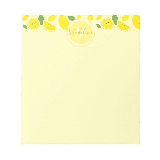 Bloc-note Citrons Feuille Motif Monogramme Nom Jaune (Devant)