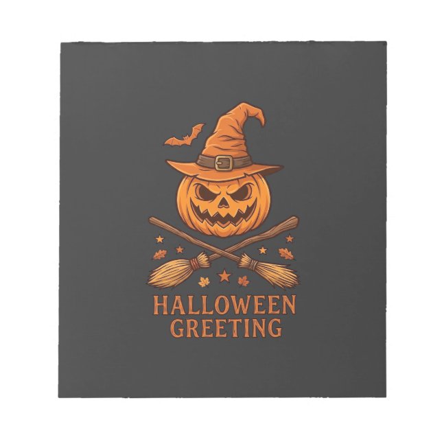 Bloc-note Citrouille de salutation d'Halloween Sorcière Chap (Devant)