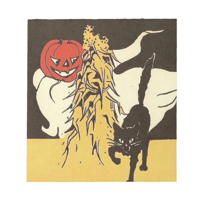 Bloc-note Citrouille Fantôme Chat Noir Tige de Maïs (Devant)