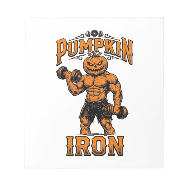 Bloc-note Citrouille Fer Vintage Bodybuilder Halloween Desig (Devant)