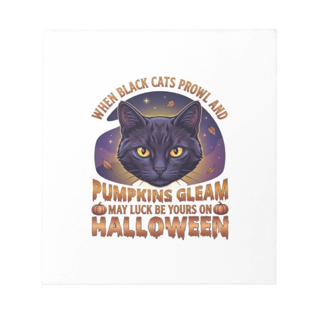 Bloc-note Citrouilles Brillent Halloween Chat Noir Feuilles  (Devant)
