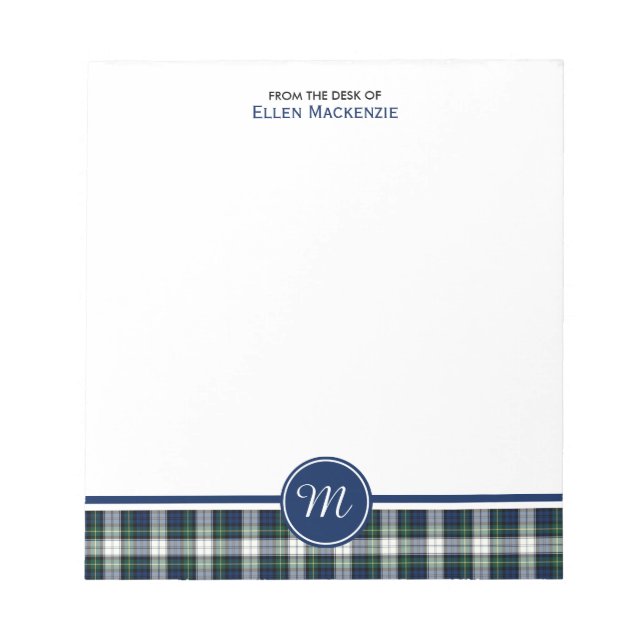 Bloc-note Clan Gordon Robe bleue et blanche Tartan Monogram (Devant)
