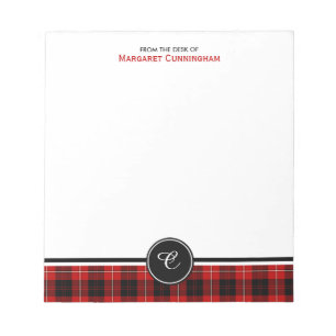 Bloc-note Clan rouge et noir Cunningham Tartan Monogramme