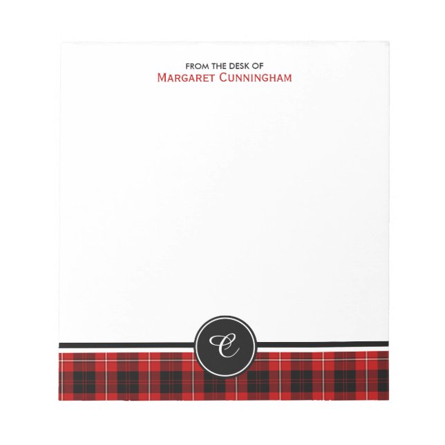 Bloc-note Clan rouge et noir Cunningham Tartan Monogramme (Devant)