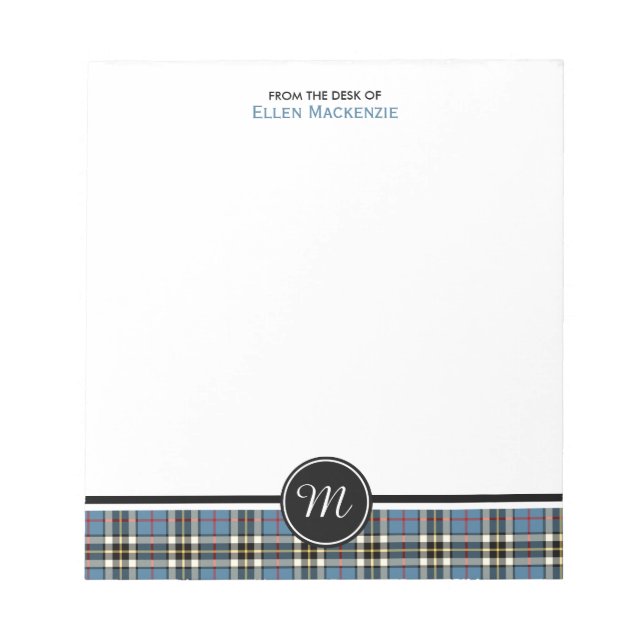 Bloc-note Clan Thompson Robe bleue Tartan Monogramme (Devant)