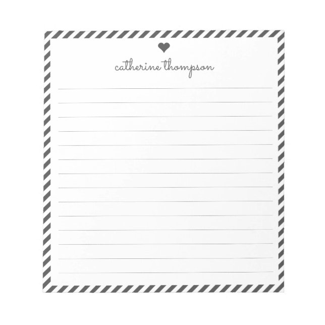 Bloc-note Classic Black Stripe Feminine Script Nom du coeur (Devant)